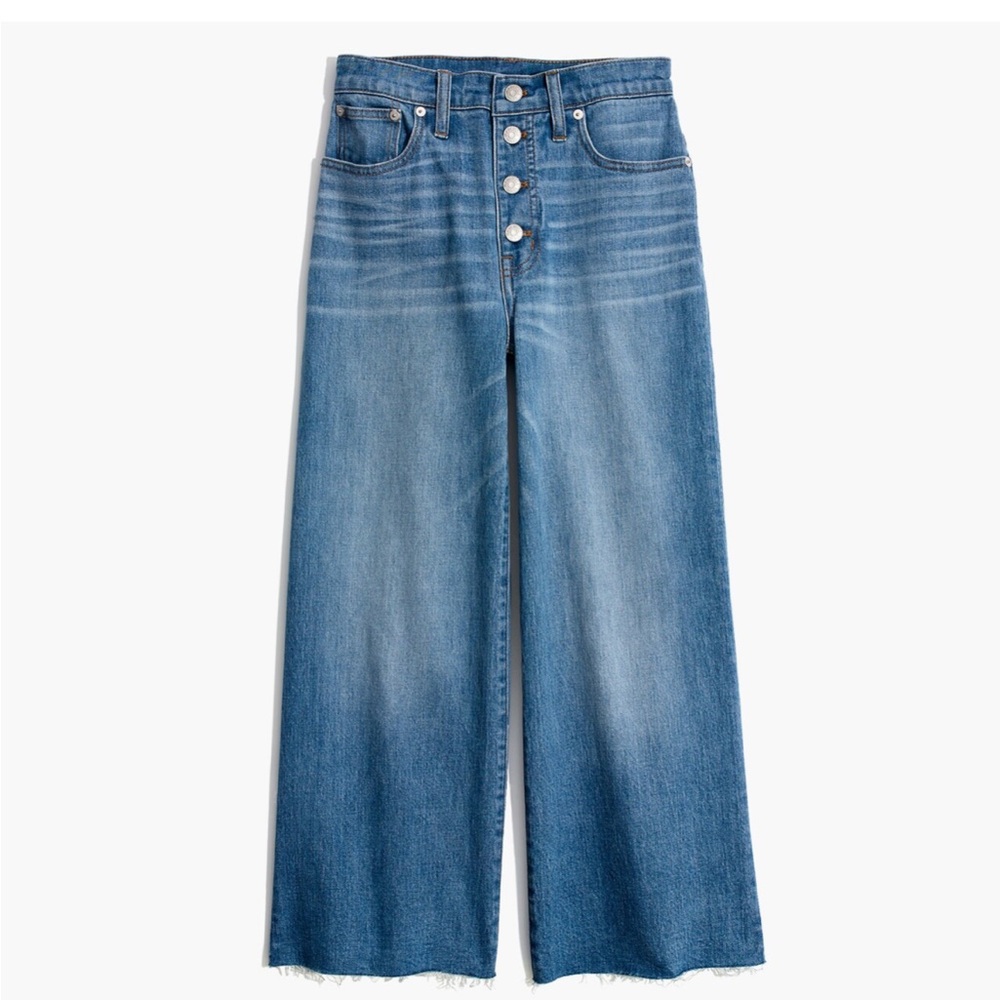 Madewell | 25 Wide Leg Crop Raw Hem Button Fly Front High Rise Jeans H5839 - Picture 7 of 14